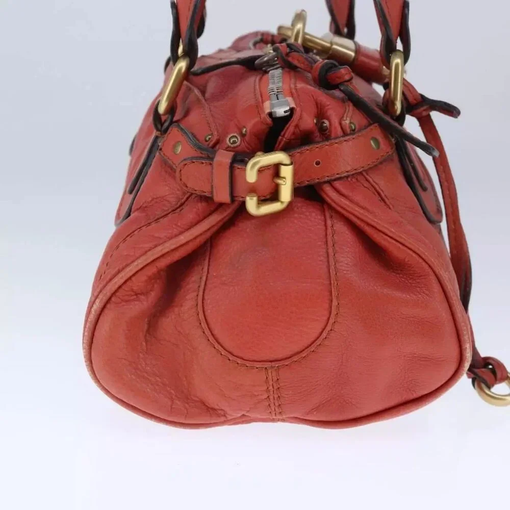 Chloe Paddington Hand Bag Leather Red Gold Silver Auth - Picture 9 of 16